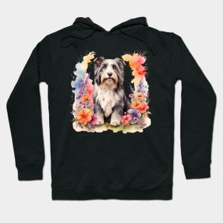 A bearded collie decorated with beautiful watercolor flowers Hoodie